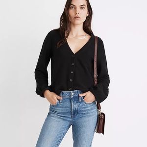 Madewell Bubble sleeve cardigan top in black